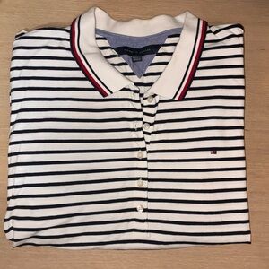 Tommy Hilfiger Navy and White Striped Polo